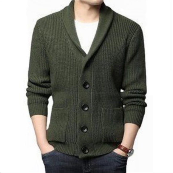 New Men's Cardigans Slim Fit Green - Picture 1 of 5